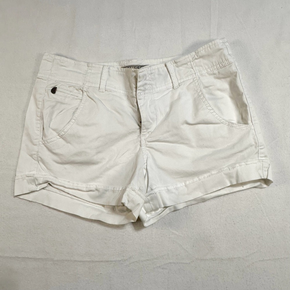 Y2K 00s‎ GUESS Los Angeles White Stretch Spring Cotton Shorts Womens Size 28 Vtg